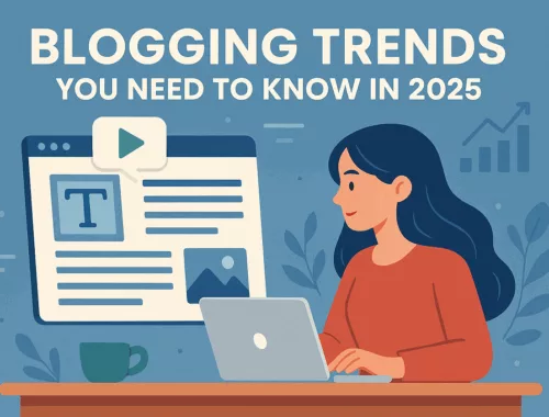 A futuristic visual representing the latest blogging trends in 2025