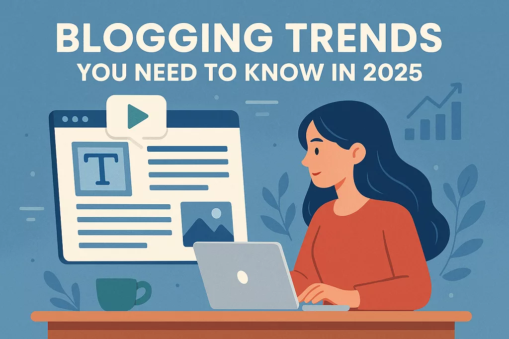 A futuristic visual representing the latest blogging trends in 2025